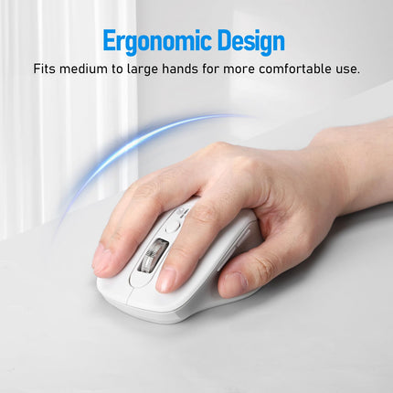 INFINMIND Wireless Bluetooth & USB Multi-Device Ergonomic Mouse Silent Click, 4-Way Scroll Wheel, Adjustable DPI, Office Cordless USB Mice, Mouse for Laptop/Coupmter/mac air/iPad (White)