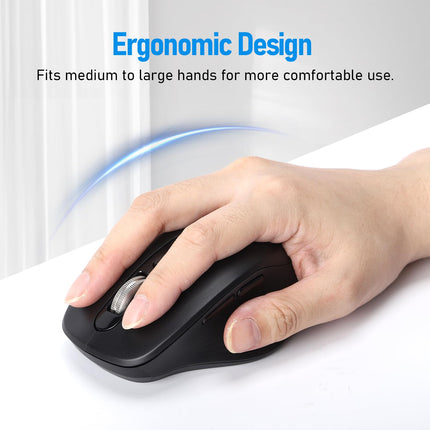 INFINMIND Wireless Bluetooth & USB Multi-Device Ergonomic Mouse Silent Click, 4-Way Scroll Wheel, Adjustable DPI, Office Cordless USB Mice, Mouse for Laptop/Coupmter/mac air/iPad (Black)