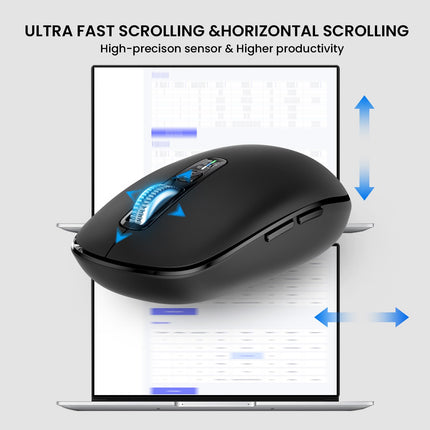 Wireless Bluetooth Mouse,USB+BT×2,Multi Device Ergo Full Size Mouses-big Hand,Metal 4-Way Super Scrolling,± 3000 DPI,10 Buttons,Plug&Play,Quiet,w/ 2 Batteries,Mice for Laptop,Computer,Tablet,Mac,iPad
