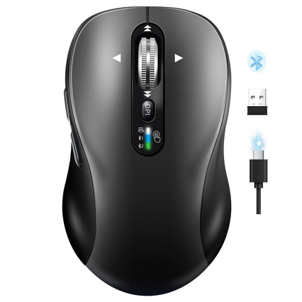 Wireless Bluetooth Mouse,Multi Device Ergo Computer Mouses,Metal 4-Way Super Scrolling,± 3200 DPI,10 Buttons,Plug&Play,Quiet,Rechargeable,USB Cordless Mice for Laptop,Tablet,Mac,iPad,PC,Phone (Grey)