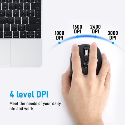 INFINMIND Wireless Bluetooth & USB Multi-Device Ergonomic Mouse Silent Click, 4-Way Scroll Wheel, Adjustable DPI, Office Cordless USB Mice, Mouse for Laptop/Coupmter/mac air/iPad (Black)