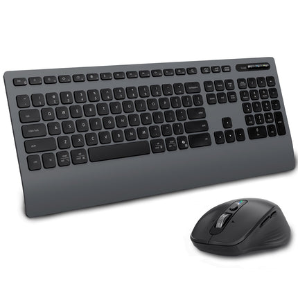 INFINMIND Wireless Keyboard Mouse Combo, 2.4GHz USB and Two Bluetooth, Multi-Functional, Support Multi-Devices, Full Size Ergonomic Design, Quiet Click for Computer, Laptop. (Black+Grey)