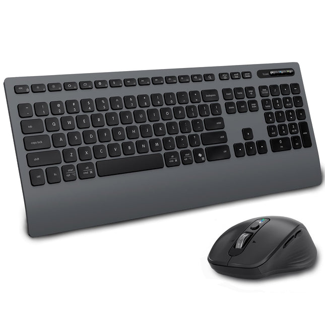 INFINMIND Wireless Keyboard Mouse Combo, 2.4GHz USB and Two Bluetooth, Multi-Functional, Support Multi-Devices, Full Size Ergonomic Design, Quiet Click for Computer, Laptop. (Black+Grey)
