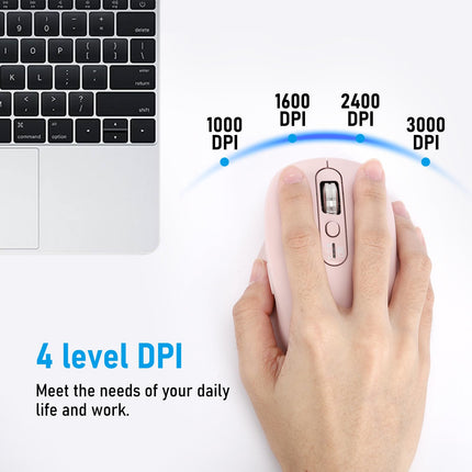 INFINMIND Wireless Bluetooth & USB Multi-Device Ergonomic Mouse Silent Click, 4-Way Scroll Wheel, Adjustable DPI, Office Cordless USB Mice, Mouse for Laptop/Coupmter/mac air/iPad (Pink)