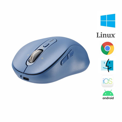 Wireless Bluetooth Mouse Rechargeable,Multi Device Ergo Computer Mouses,4-Way Super Scrolling,± 3200 DPI,10 Buttons,Plug&Play,Quiet,USB Cordless Mice for Laptop,Tablet,Mac,iPad,PC,Phone (Blue)