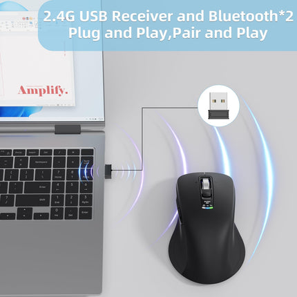 INFINMIND Wireless Bluetooth Silent Mouse, Equipped 2.4G USB and Two Bluetooth, Multi Device Programmable Mouse, 4 Way Navigation Wheel, for Computer, Laptop, MacBook, Tablet, iPad. (Black)