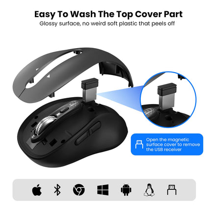 Wireless Bluetooth Mouse,Multi Device Ergo Computer Mouses,Metal 4-Way Super Scrolling,± 3200 DPI,10 Buttons,Plug&Play,Quiet,Rechargeable,USB Cordless Mice for Laptop,Tablet,Mac,iPad,PC,Phone (Grey)
