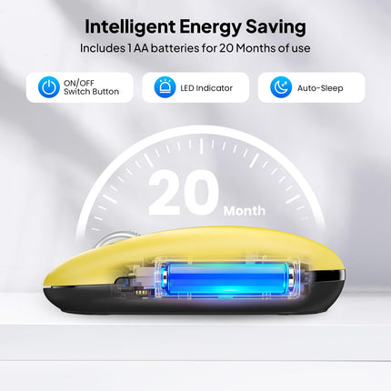 Wireless Bluetooth Mouse-Battery,Multi Device Slim Portable Quiet Travel Mice,Plug&Play,4-Way Super Scrolling,± 3000 DPI,8 Buttons,Lightweight,Cordless for Computer,Laptop,Tablet,Mac,iPad,PC(Yellow)