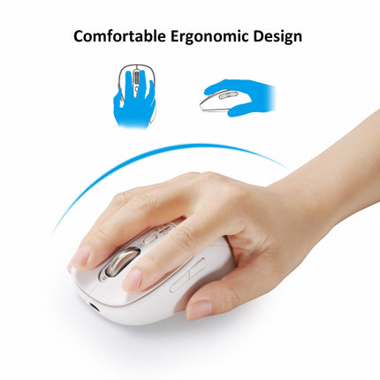 Wireless Bluetooth Mouse Rechargeable,Multi Device Ergo Computer Mouses,4-Way Super Scrolling,± 3200 DPI,10 Buttons,Plug&Play,Quiet,USB Cordless Mice for Laptop,Tablet,Mac,iPad,PC,Phone (White)