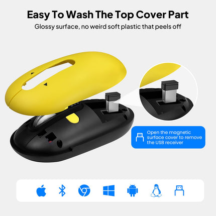 Wireless Bluetooth Mouse-Battery,Multi Device Slim Portable Quiet Travel Mice,Plug&Play,4-Way Super Scrolling,± 3000 DPI,8 Buttons,Lightweight,Cordless for Computer,Laptop,Tablet,Mac,iPad,PC(Yellow)