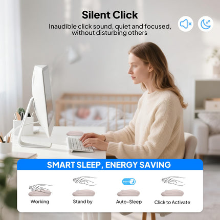 Wireless Bluetooth Mouse-Battery,Multi Device Slim Portable Quiet Travel Mice,Plug&Play,4-Way Super Scrolling,± 3000 DPI,8 Buttons,Lightweight,Cordless for Computer,Laptop,Tablet,Mac,iPad,PC (Pink)
