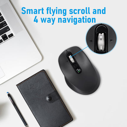 INFINMIND Wireless Bluetooth & USB Multi-Device Ergonomic Mouse Silent Click, 4-Way Scroll Wheel, Adjustable DPI, Office Cordless USB Mice, Mouse for Laptop/Coupmter/mac air/iPad (Black)