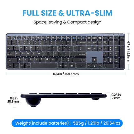 Wireless Keyboard-2.4G Ultra Slim Quiet Full Size USB PC Computer Keyboard,19 Multimedia Keys,Number Pad,Plug&Play,Lag-Free Ergo,Long Battery life for Desktop,Laptop,Smart TV,MAC,Windows,QWERTY