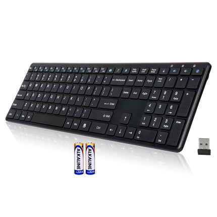 Wireless Keyboard-2.4G USB Ultra Slim Quiet Full Size Matte PC Computer Keyboard,19 Multimedia Keys,Number Pad,Plug&Play,Lag-Free Ergo,Long Battery life for Desktop,Laptop,Smart TV,MAC,Windows,QWERTY