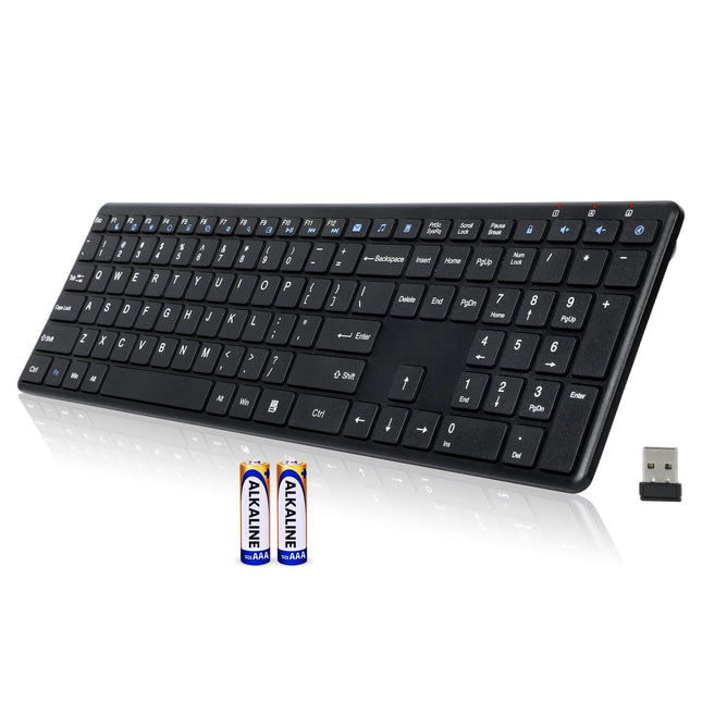Wireless Keyboard-2.4G USB Ultra Slim Quiet Full Size Matte PC Computer Keyboard,19 Multimedia Keys,Number Pad,Plug&Play,Lag-Free Ergo,Long Battery life for Desktop,Laptop,Smart TV,MAC,Windows,QWERTY