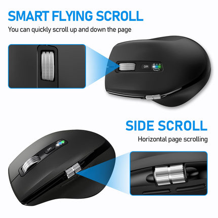 INFINMIND Wireless Bluetooth Side Scroll Mouse with Multi-Device, Ergonomic Computer Mice with Smart Flying Scroll, Quiet Click for Computer, Laptop, iPad, Tablet, MacBook (Black)