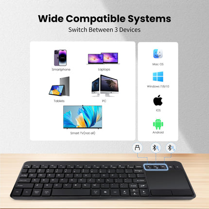 INFINMIND Wireless Bluetooth TouchPad Keyboard with Multi-Device Keyboard for Windows,Laptop,Tablet,Windows,Android,Chrome OS