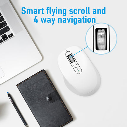 INFINMIND Wireless Bluetooth & USB Multi-Device Ergonomic Mouse Silent Click, 4-Way Scroll Wheel, Adjustable DPI, Office Cordless USB Mice, Mouse for Laptop/Coupmter/mac air/iPad (White)