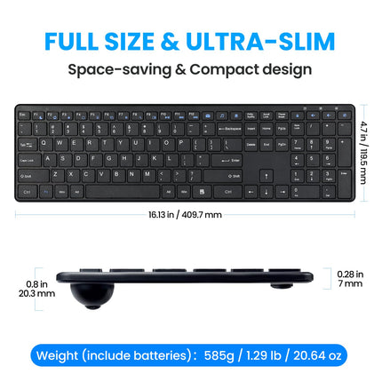 Wireless Keyboard-2.4G USB Ultra Slim Quiet Full Size Matte PC Computer Keyboard,19 Multimedia Keys,Number Pad,Plug&Play,Lag-Free Ergo,Long Battery life for Desktop,Laptop,Smart TV,MAC,Windows,QWERTY