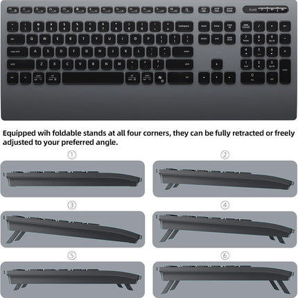 INFINMIND Wireless Keyboard Mouse Combo, 2.4GHz USB and Two Bluetooth, Multi-Functional, Support Multi-Devices, Full Size Ergonomic Design, Quiet Click for Computer, Laptop. (Black+Grey)