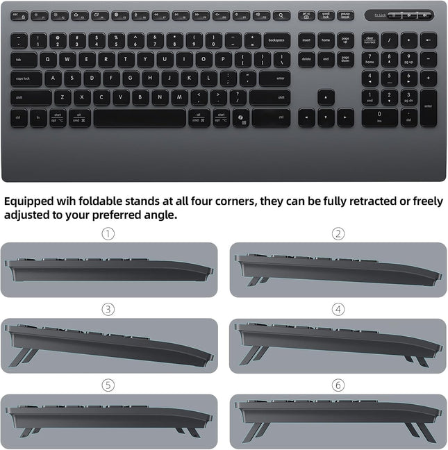 INFINMIND Wireless Keyboard Mouse Combo, 2.4GHz USB and Two Bluetooth, Multi-Functional, Support Multi-Devices, Full Size Ergonomic Design, Quiet Click for Computer, Laptop. (Black+Grey)