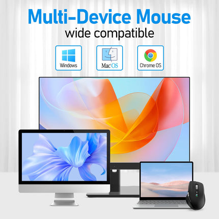 INFINMIND Wireless Bluetooth Side Scroll Mouse with Multi-Device, Ergonomic Computer Mice with Smart Flying Scroll, Quiet Click for Computer, Laptop, iPad, Tablet, MacBook (Black)