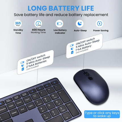 Wireless Keyboard and Mouse Combo,2.4G USB Ultra Slim Quiet Full Size Matte PC Computer Keyboard & Mice,3 DPI,19 Multimedia Key,Lag-Free Ergo,Long Battery Life for Desktop,Laptop,Smart TV,MAC,Windows