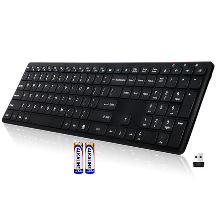 Wireless Keyboard-2.4G USB Ultra Slim Quiet Full Size Matte PC Computer Keyboard,19 Multimedia Keys,Number Pad,Plug&Play,Lag-Free Ergo,Long Battery life for Desktop,Laptop,Smart TV,MAC,Windows,QWERTY