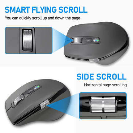 INFINMIND Wireless Side Scroll Mouse with Multi-Device, Ergonomic Computer Mice with Smart Flying Scroll, Quiet Click for Computer, Laptop, iPad, Tablet, MacBook (Grey)