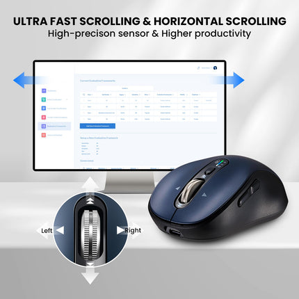 Wireless Bluetooth Mouse for Laptop,USB+BT×2,Quiet Ergo Computer Mouses,Metal 4-Way Super Scrolling,± 3200 DPI,Rechargeable,10 Buttons,Plug&Play,Multi Device Cordless Mice for iPad,Tablet,Mac,PC,Phone