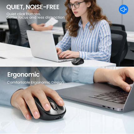 Wireless Bluetooth Mouse,Multi Device Ergo Computer Mouses,Metal 4-Way Super Scrolling,± 3200 DPI,10 Buttons,Plug&Play,Quiet,Rechargeable,USB Cordless Mice for Laptop,Tablet,Mac,iPad,PC,Phone (Grey)