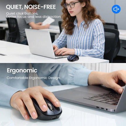 Wireless Bluetooth Mouse for Laptop,USB+BT×2,Quiet Ergo Computer Mouses,Metal 4-Way Super Scrolling,± 3200 DPI,Rechargeable,10 Buttons,Plug&Play,Multi Device Cordless Mice for iPad,Tablet,Mac,PC,Phone