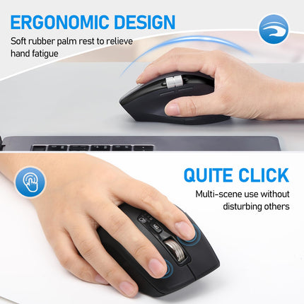 INFINMIND Wireless Bluetooth Side Scroll Mouse with Multi-Device, Ergonomic Computer Mice with Smart Flying Scroll, Quiet Click for Computer, Laptop, iPad, Tablet, MacBook (Black)
