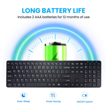 Wireless Keyboard-2.4G USB Ultra Slim Quiet Full Size Matte PC Computer Keyboard,19 Multimedia Keys,Number Pad,Plug&Play,Lag-Free Ergo,Long Battery life for Desktop,Laptop,Smart TV,MAC,Windows,QWERTY