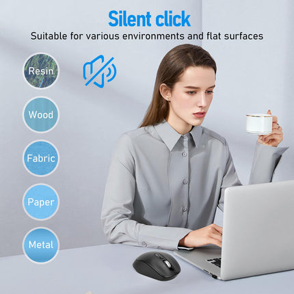 INFINMIND Wireless Bluetooth & USB Multi-Device Ergonomic Mouse Silent Click, 4-Way Scroll Wheel, Adjustable DPI, Office Cordless USB Mice, Mouse for Laptop/Coupmter/mac air/iPad (Black)