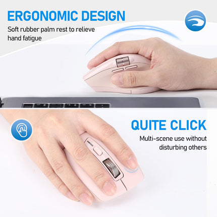INFINMIND Wireless Bluetooth Side Scroll Mouse with Multi-Device, Ergonomic Computer Mice with Smart Flying Scroll, Quiet Click for Computer, Laptop, iPad, Tablet, MacBook (Pink)