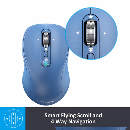 Wireless Bluetooth Mouse Rechargeable,Multi Device Ergo Computer Mouses,4-Way Super Scrolling,± 3200 DPI,10 Buttons,Plug&Play,Quiet,USB Cordless Mice for Laptop,Tablet,Mac,iPad,PC,Phone (Blue)
