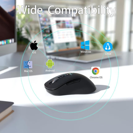 INFINMIND Wireless Bluetooth Silent Mouse, Equipped 2.4G USB and Two Bluetooth, Multi Device Programmable Mouse, 4 Way Navigation Wheel, for Computer, Laptop, MacBook, Tablet, iPad. (Black)