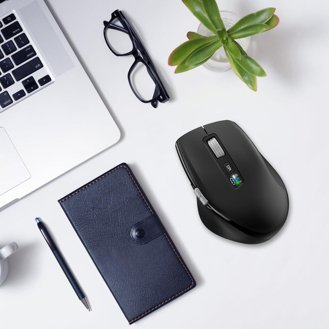 INFINMIND Wireless Bluetooth Side Scroll Mouse with Multi-Device, Ergonomic Computer Mice with Smart Flying Scroll, Quiet Click for Computer, Laptop, iPad, Tablet, MacBook (Black)