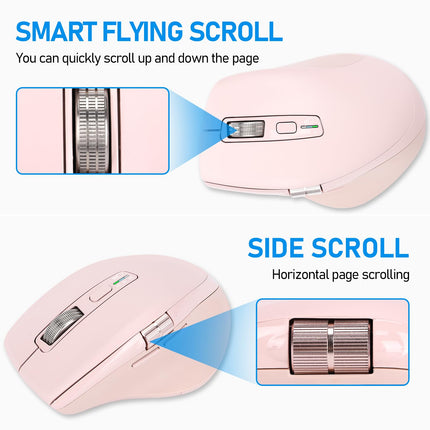 INFINMIND Wireless Bluetooth Side Scroll Mouse with Multi-Device, Ergonomic Computer Mice with Smart Flying Scroll, Quiet Click for Computer, Laptop, iPad, Tablet, MacBook (Pink)